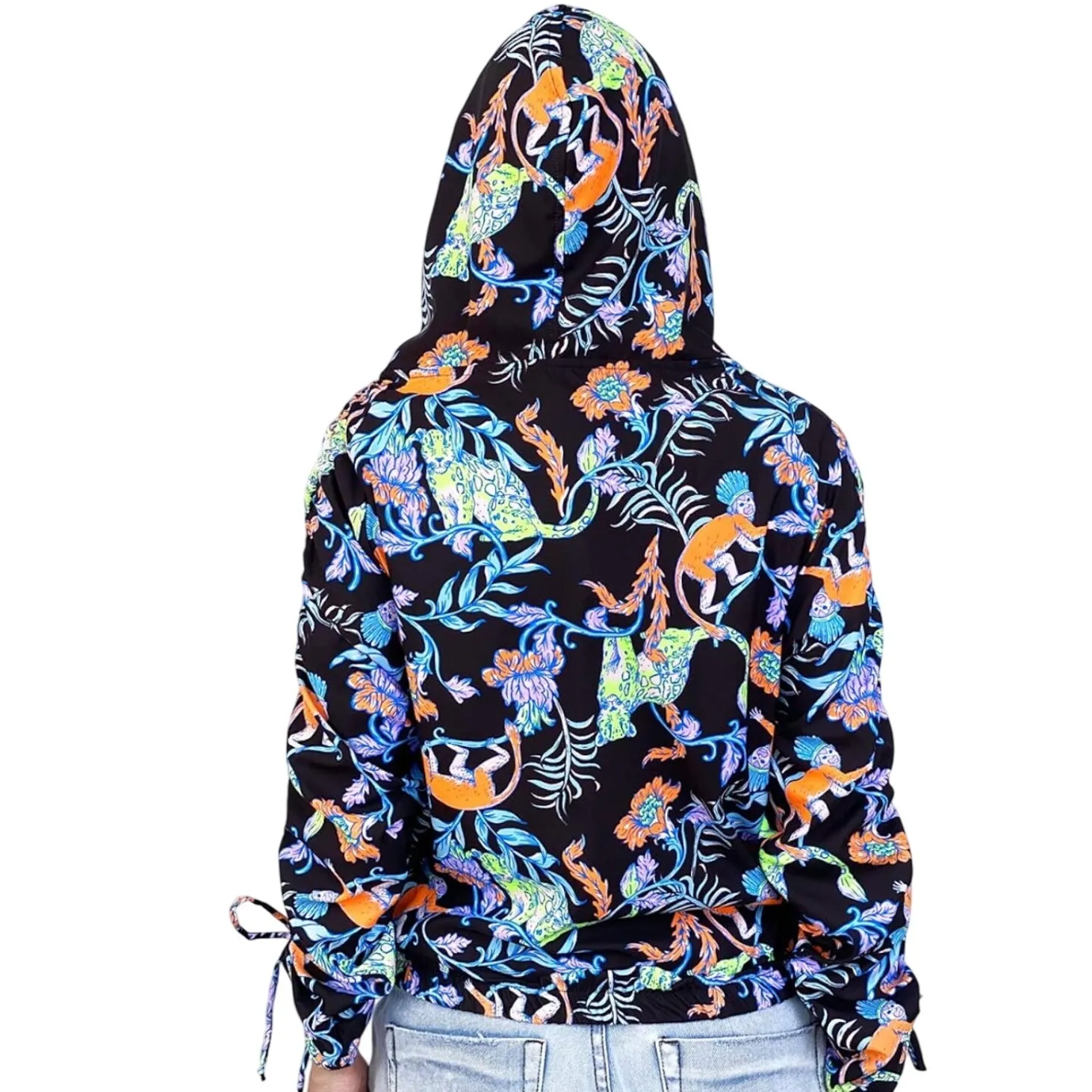 Maaji Jacket Protective Vibrant Monkey Leopard Floral Print Lightweight Hooded - Image 2