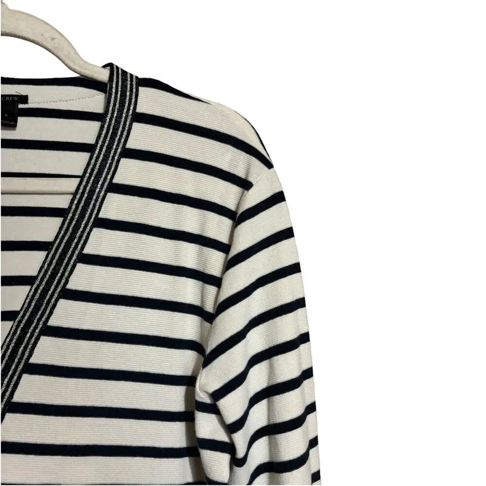 J Crew Cardigan Womens Large Multcolor Metallic Nautical Stripe Button Sweater - Image 3