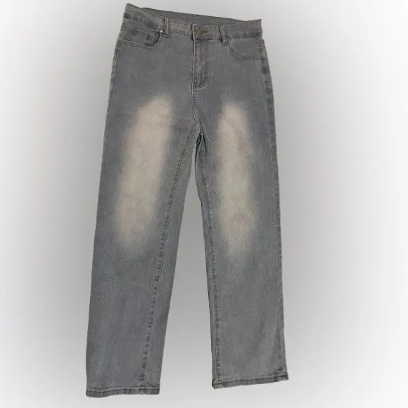 High Rise Wide/Straight Leg Jeans Medium Light Blue Wash Size M - Image 2