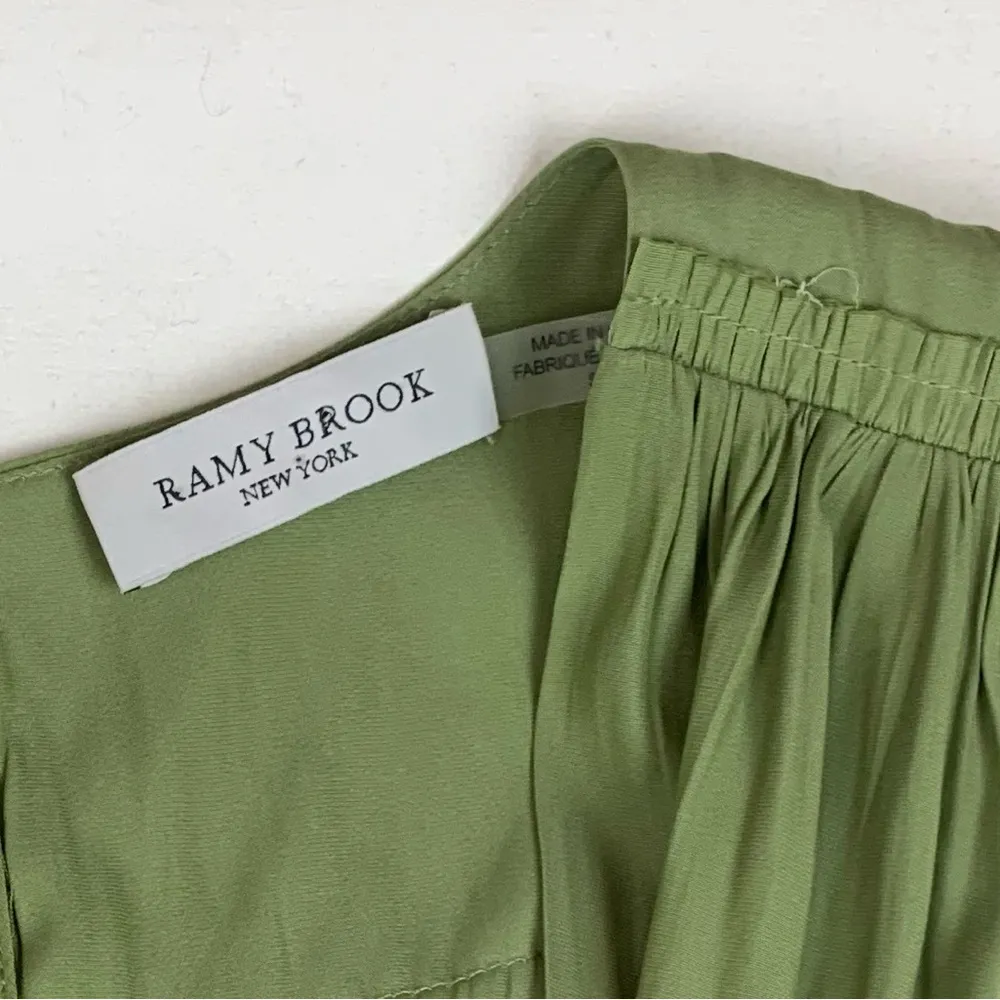 Ramy Brook women's small Hailey shirried Green Sleeveless V Neck Midi Sundress - Image 13