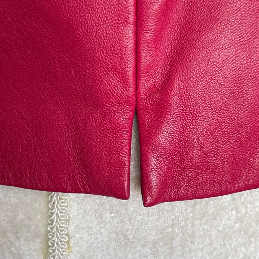 Worth Genuine Leather Quilted Jacket Womens Size 8 Zip Collarless Raspberry Pink - Image 7