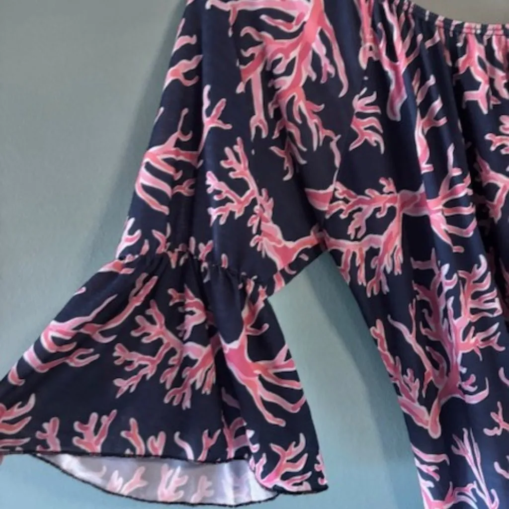 Simply Southern L Navy Pink Dress Coral Reef Tassel Edge Casual Chic Resort Wear - Image 4