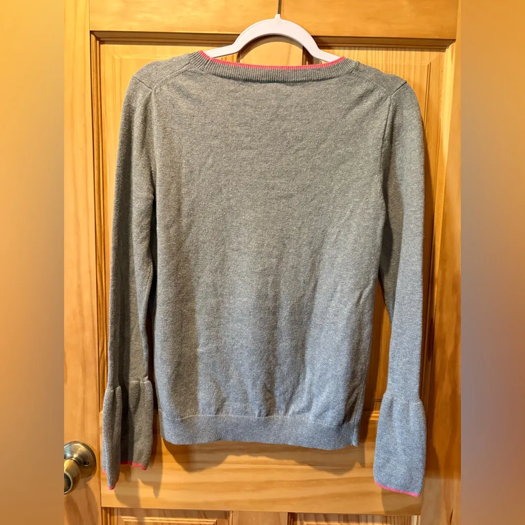 J.Crew Mercantile gray sweater with pink tipping and bell sleeves women’s S - Image 2