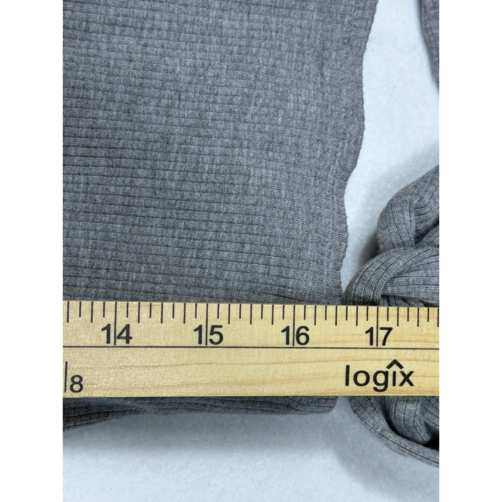 SENITA ATHLETICS Grey Ribbed Knit Wrap Crop Top Long Sleeve Balletcore Size S - Image 4