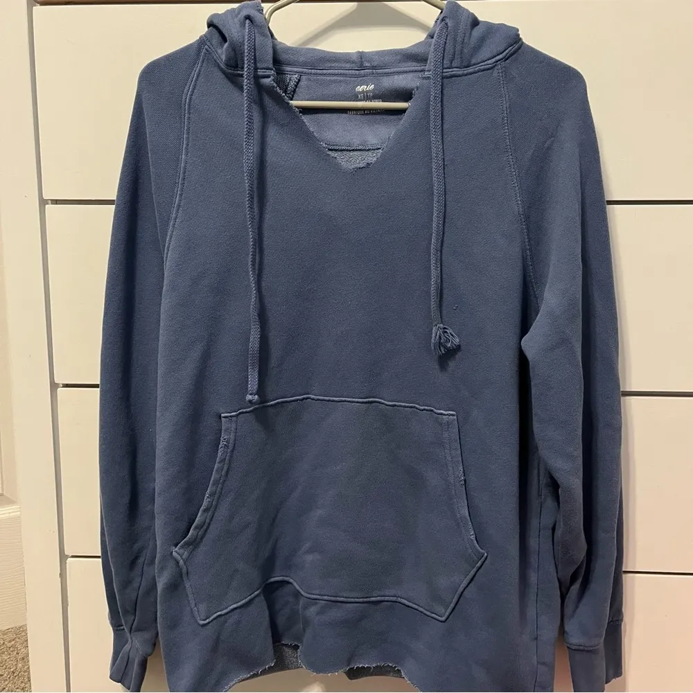 Aerie Blue Oversized V Neck Sweatshirt Hoodie - Image 2