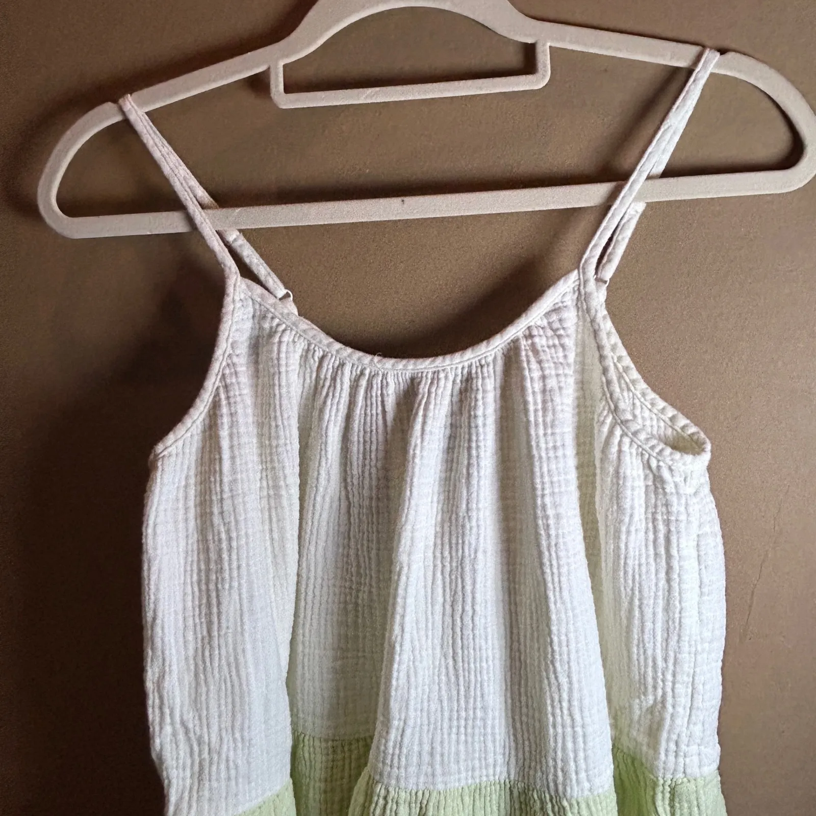 SCOOP Tiered Gauze Midi Dress White Light Green Yellow Spaghetti Strap M 8 10 Size undefined - Image 3