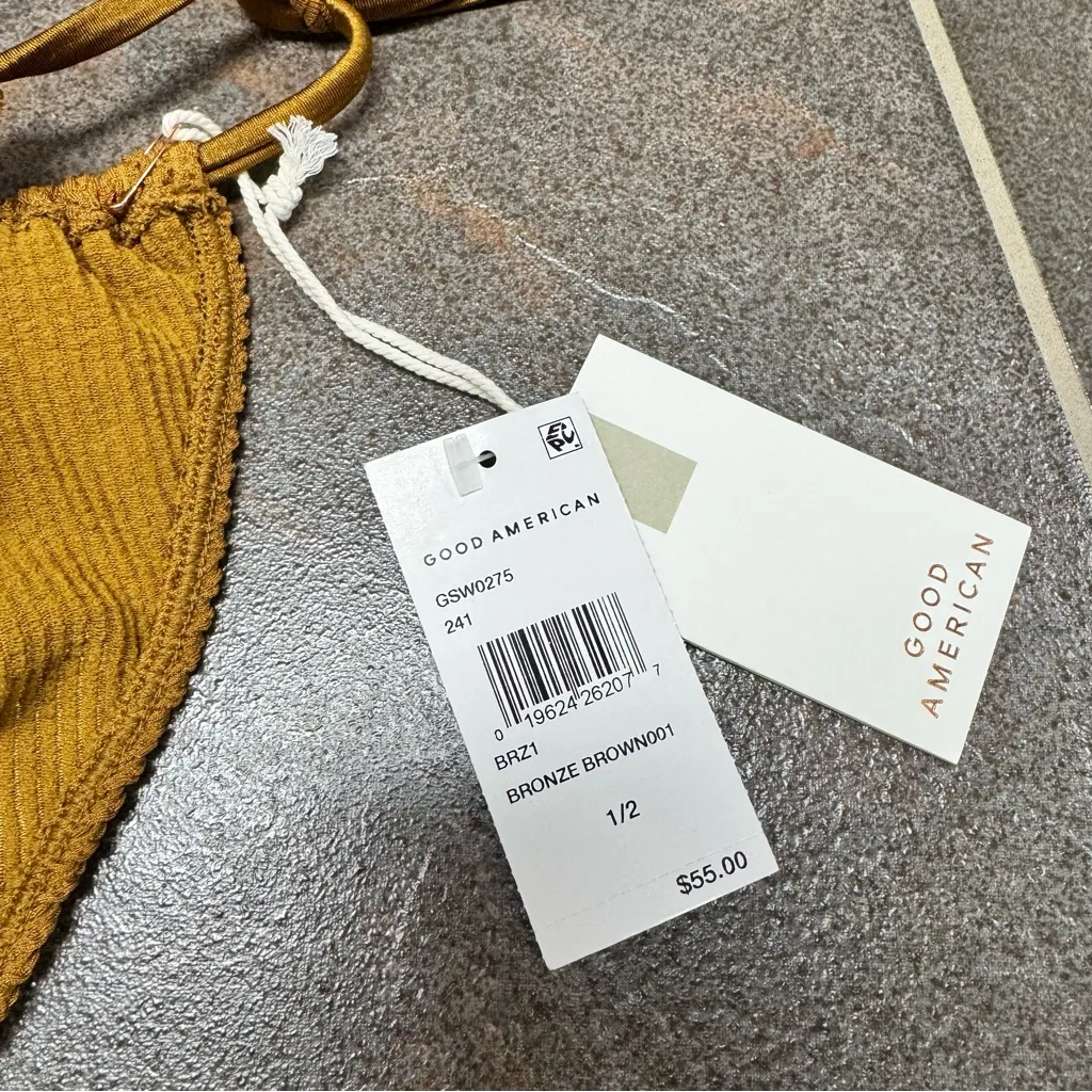 NEW Good American Always Fits Crinkle Bikini Set Swimsuit Bottoms Bronze Brown - Image 5