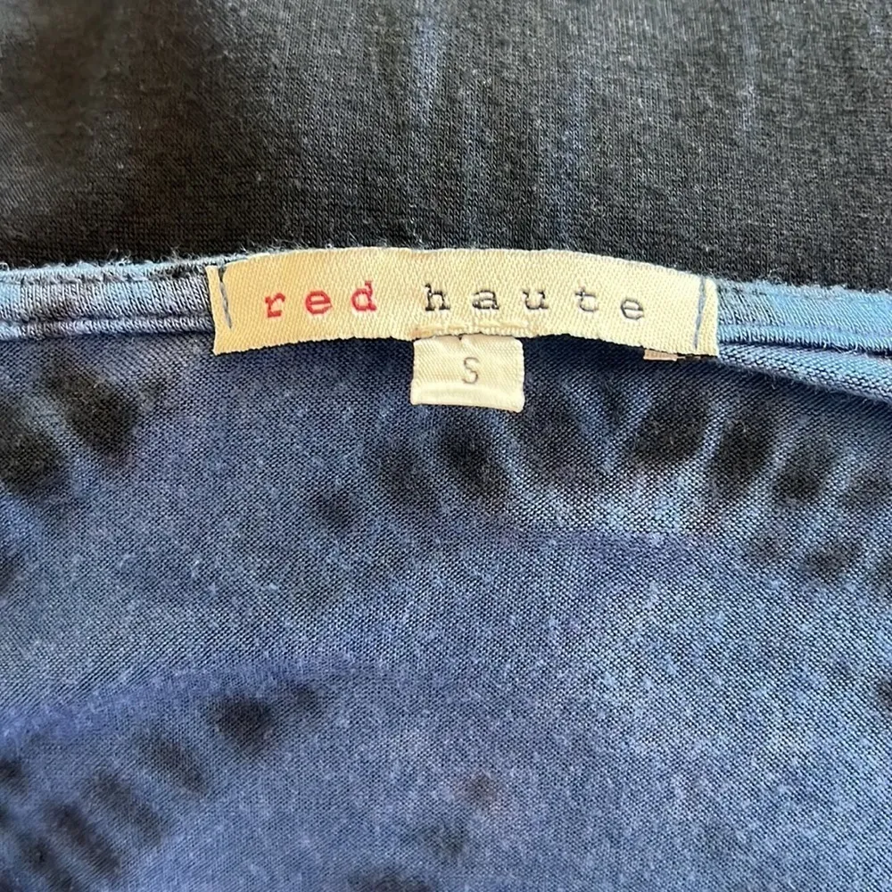 RED Haute Blue Long Sleeve Top Tie Dye Silk Sheer Sleeves Cowl Neck Size Small - Image 7