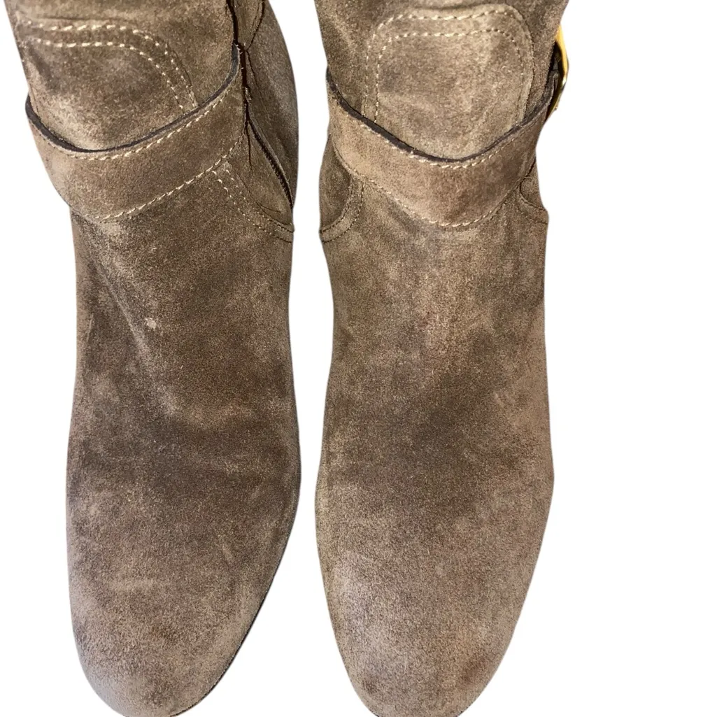 Coach Robynn mid-calf boots Flint Brown kidskin suede rounded toe Brass buckles - Image 10