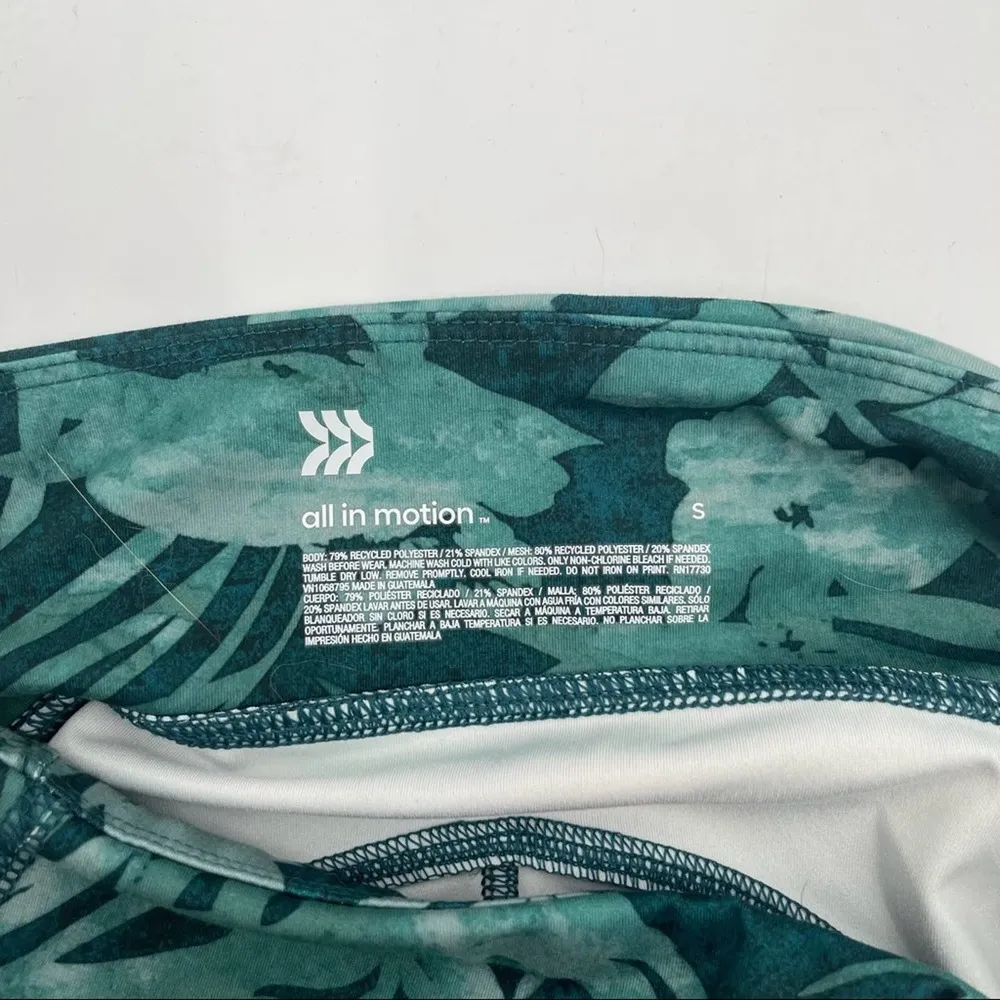 ALL IN MOTION Leggings High Waist Green Palm Leaf Crop Athletic Run Gym Small - Image 5