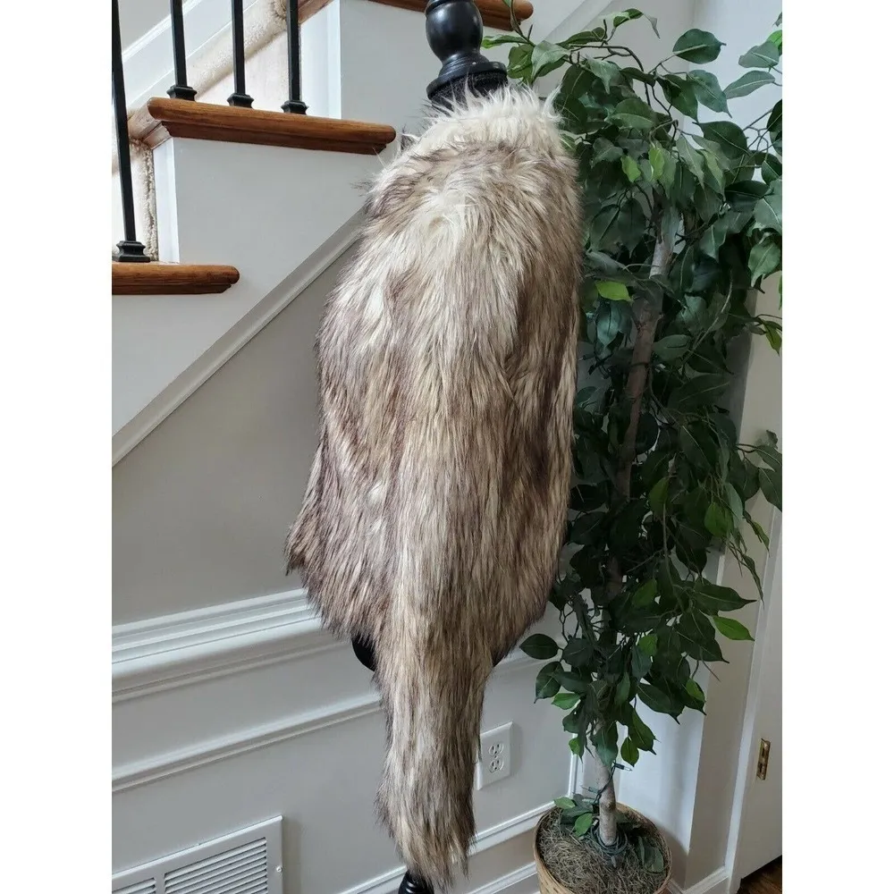 Women's Brown Acrylic & Polyester Collared Long Sleeve Faux Fur Jacket S - Image 6