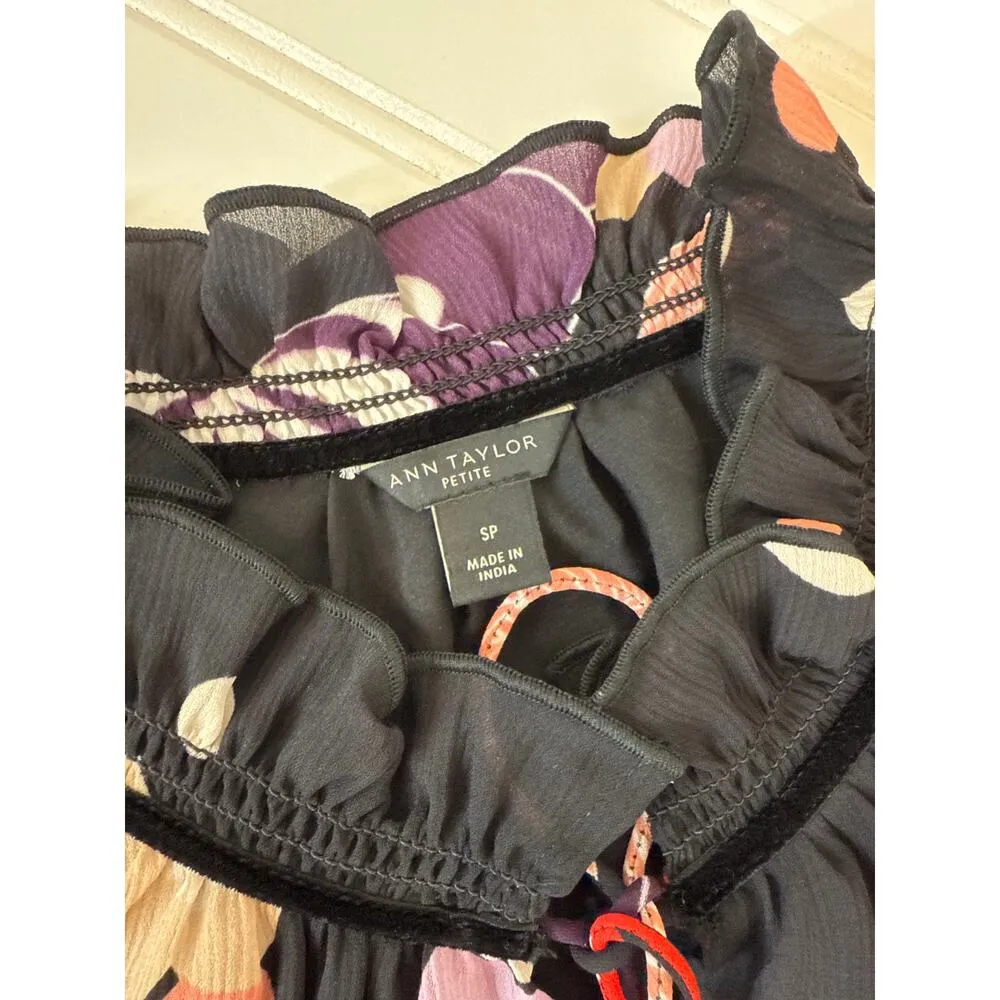 Ann Taylor Blooms Ruffle Floral Shirtdress Long Sleeve Mini Career Womens Size S - Image 6