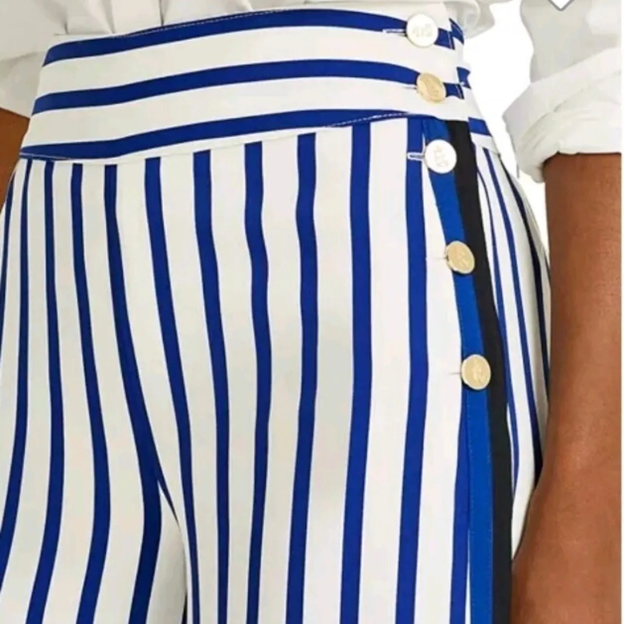 Lauren Ralph‎ Lauren Margit Wide Leg Side Button Sapphire Striped Pants NWT - 8 - Image 4