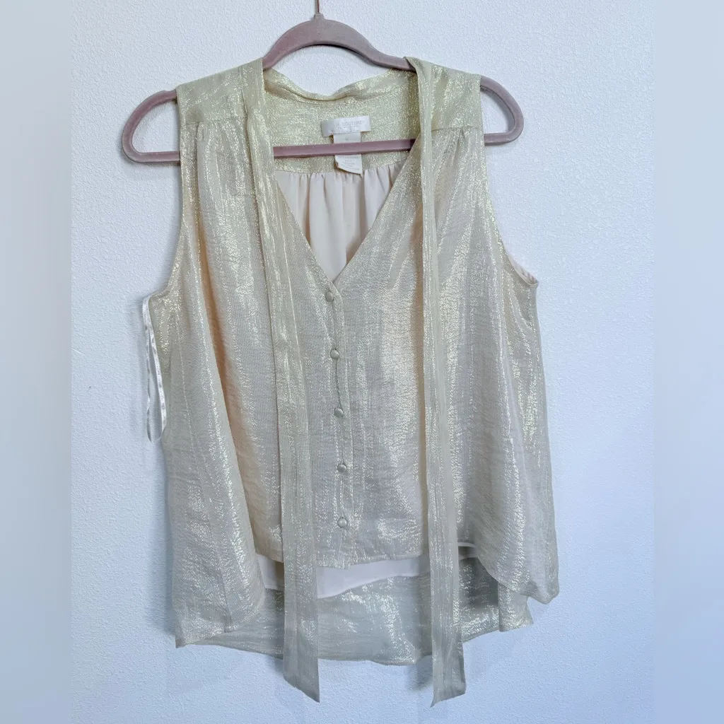 100% Silk Shimmering Cream Blouse - Image 5