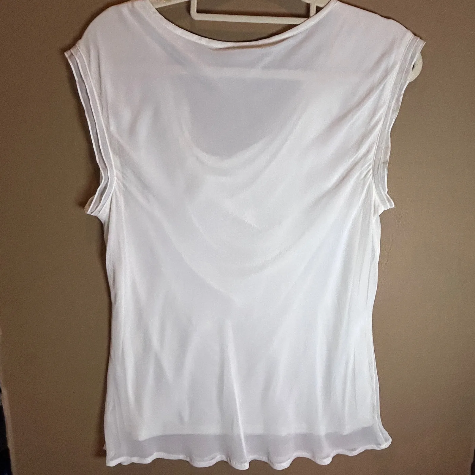 Worthington Womens Ivory Cowl Neck Sleeveless Sheer Overlay Top Size L - Image 7