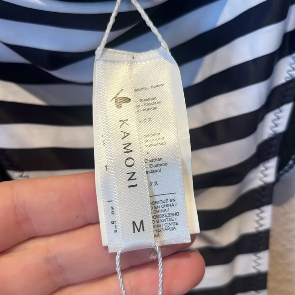 New Kamori Women’s Swim Bikini Bottoms Black White Stripes Medium NWT - Image 4