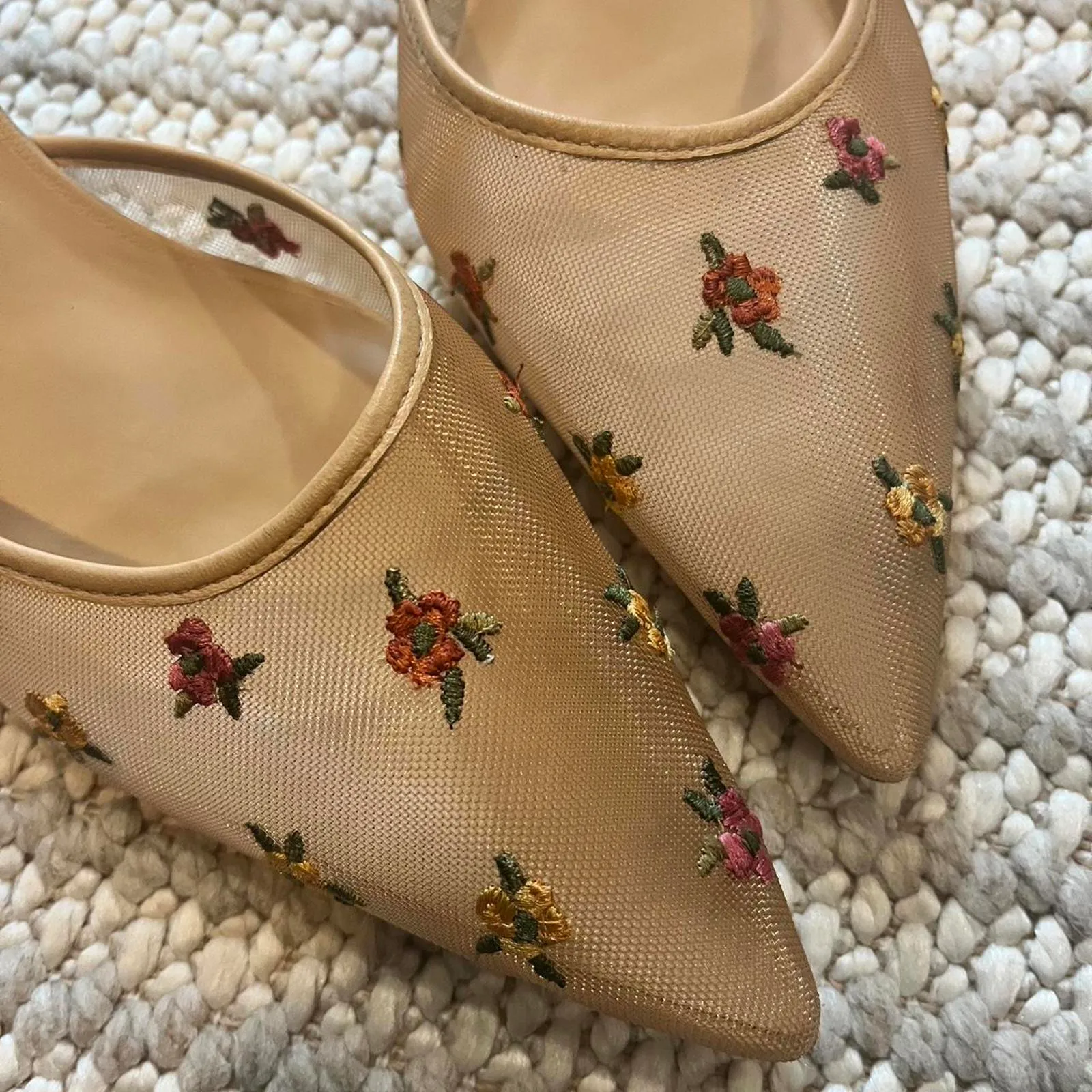 Reformation Wilda Pointed Toe Kitten Mule in Embroidered Mesh - Image 7