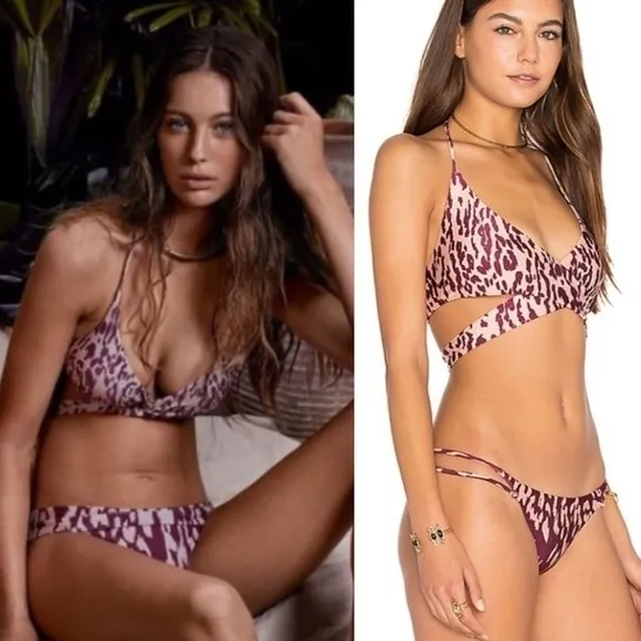 Vix Paula Hermanny Bali Leopard Two Piece Brazilian String Cheeky Bikini Set Pink - Image 2