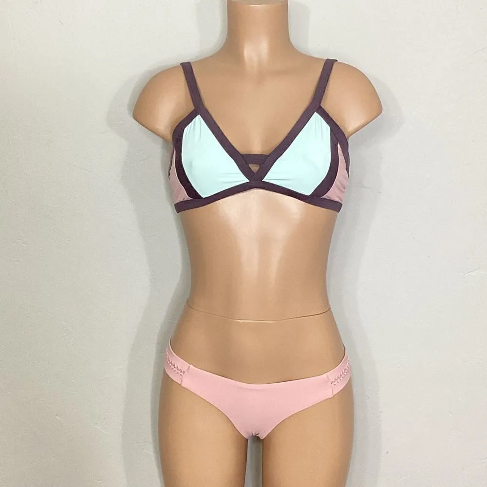 New. Pilyq blush/pink, brown, mint bikini. D-cup top/ S-bottom. Normally $168 - Image 4