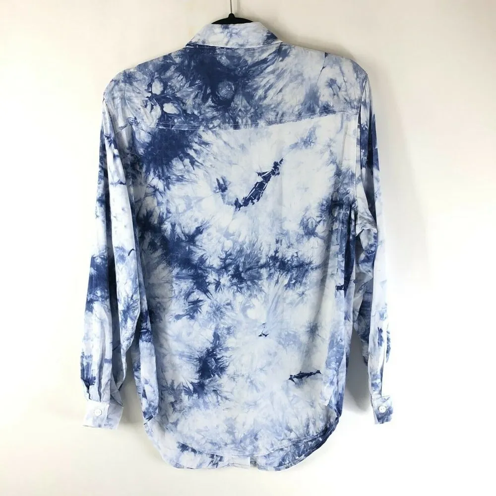 BP Womens Blouse Button Down Shirt Top Tie Dye Oversized Long Sleeve Blue Size S - Image 2