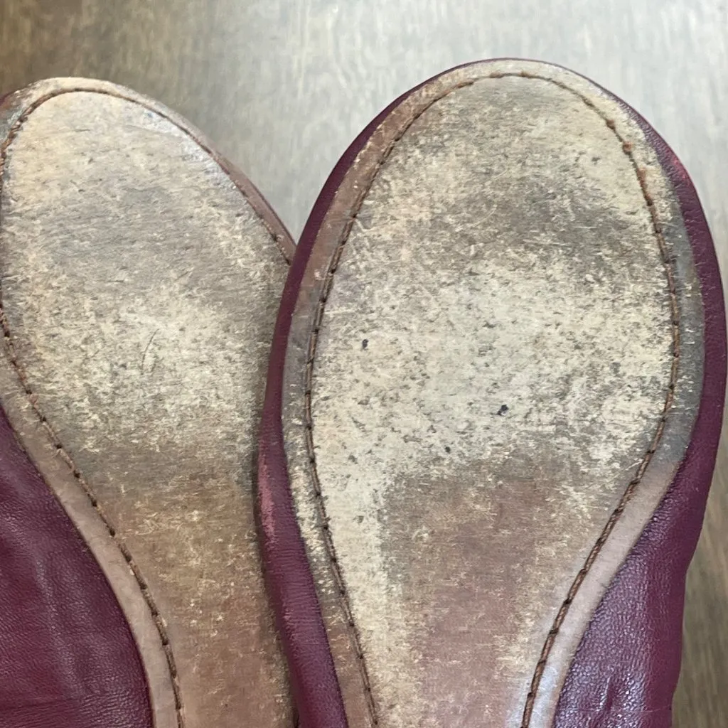 TORY BURCH Caroline 2 Leather Ballet Flat Women's Size 7M Gold Logo Wild Plum‎ - Image 6