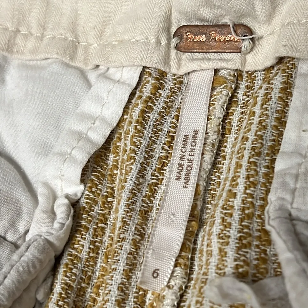 Free People CARAWAY Skinny Slim Pants mustard yellow Striped Drawstring- Size 6 - Image 5