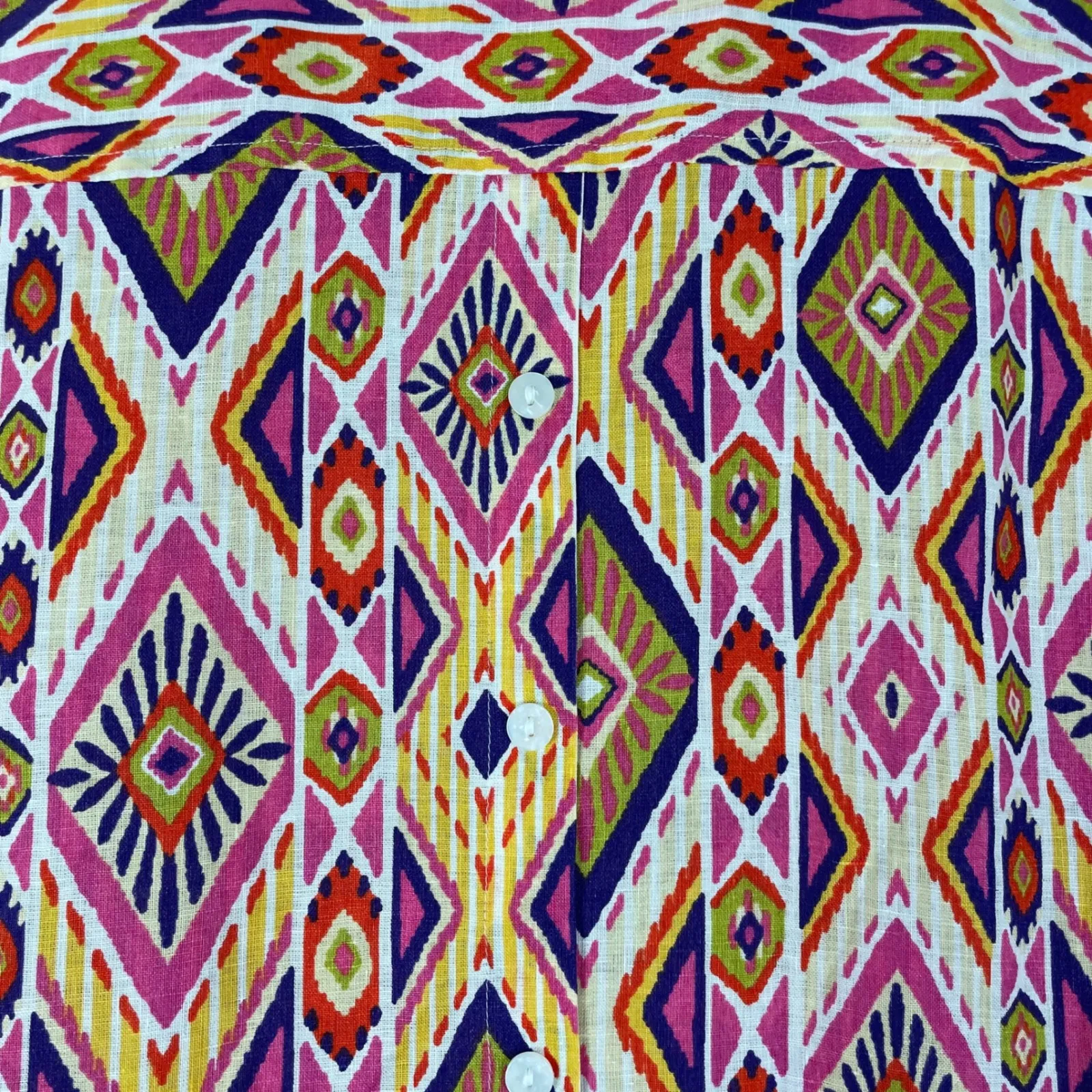 NWT Chico's No Iron Linen Shirt Size 0/ S Colorful‎ Diamond Print 3/4 Sleeve Top - Image 8