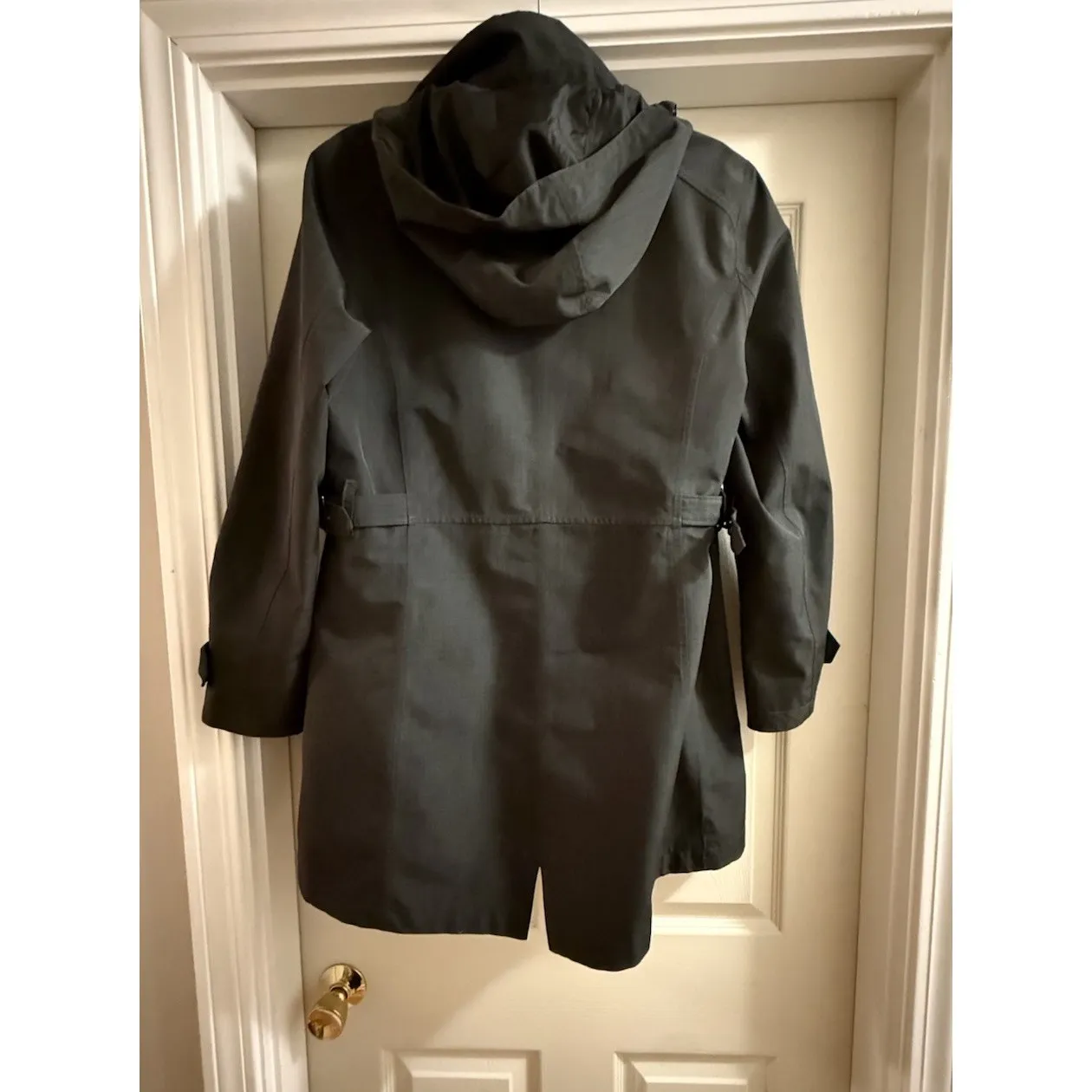 Kirkland Women's Sz Small Hooded Water Resistant Trench Coat Rain Jacket Dk Gray - Image 4
