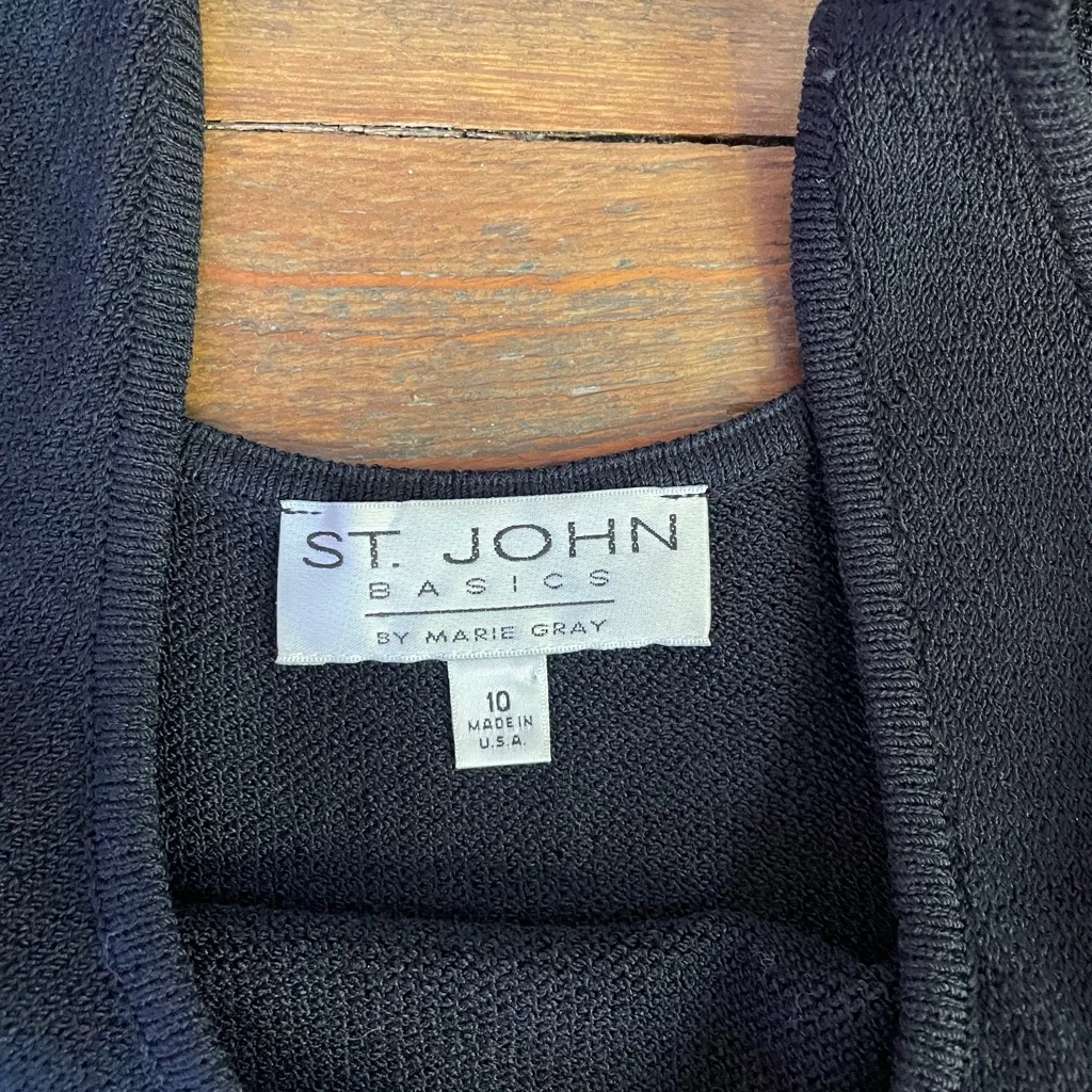 Vintage St. John Marie Gray LBD Knit Sleeves Scoop Neck Dress - Sz 10 🧡🎀 - Image 9