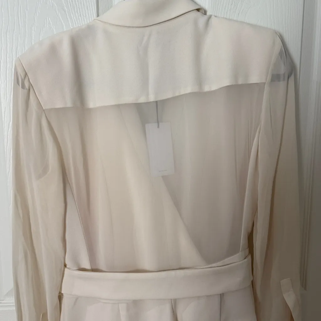 NWT Reiss Cream Sheer-Sleeve Wide-Leg Tuxedo Jumpsuit size 6 - Image 7