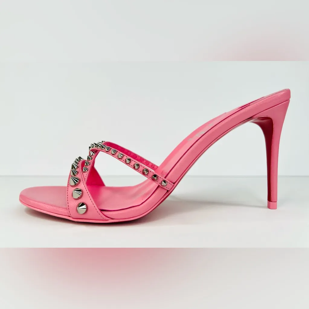 CHRISTIAN LOUBOUTIN Tatoosh 85mm Pink Spikes Heel Mule Sandals Size EU 39 - Image 11