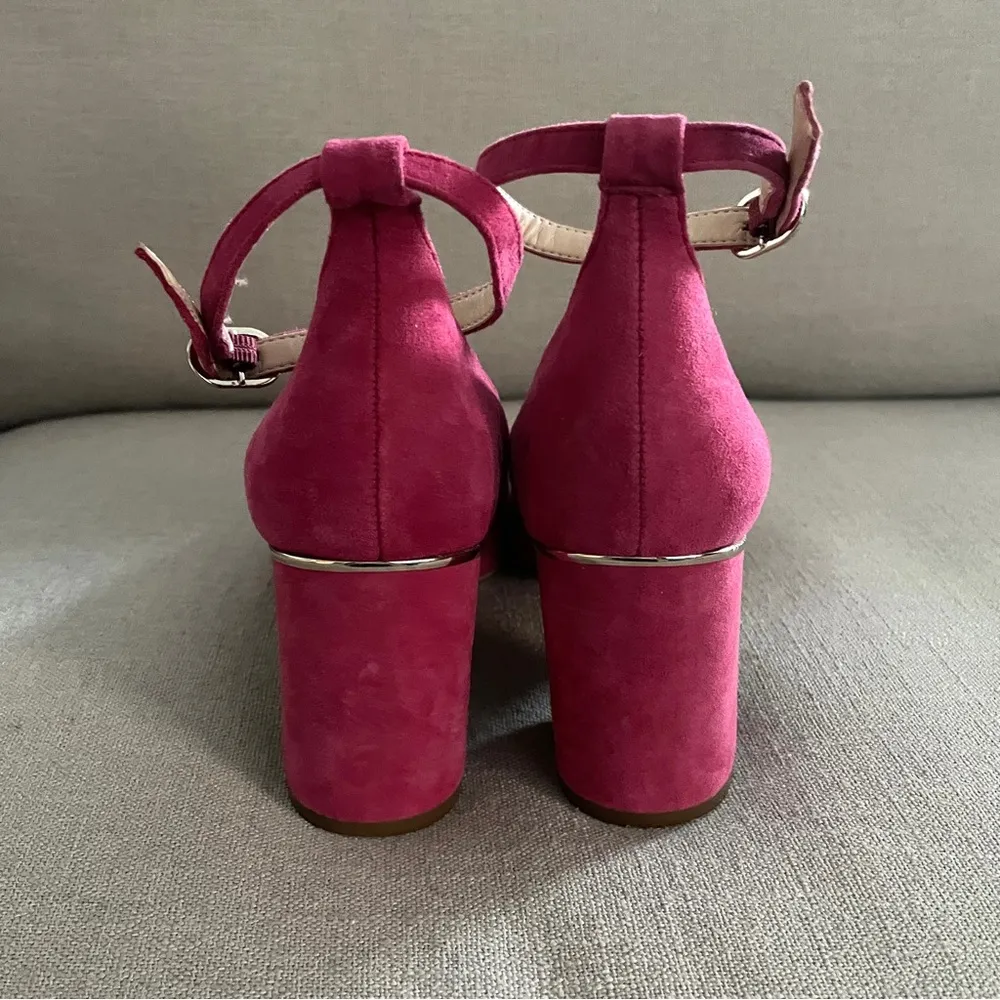 WHBM Bethanny Heels Pink Suede Chunky Block Heel Ankle Strap Women’s Size 8.5 - Image 3