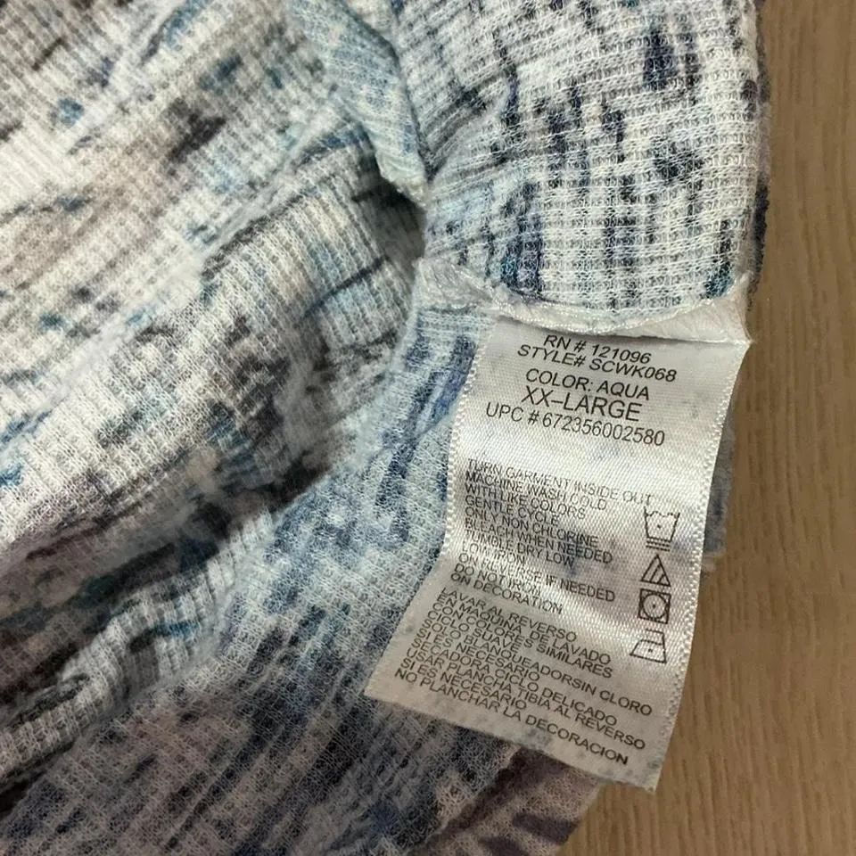 Y2K Kiara Aqua Blue Patterned Rhinestone V Neck Long Sleeve Top Women XXL Grunge - Image 5