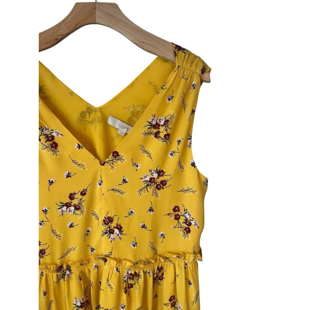 Loft Blouse Women's Size M Yellow Floral Chiffon Bohemian Top Tiered Ruffle Tank - Image 3