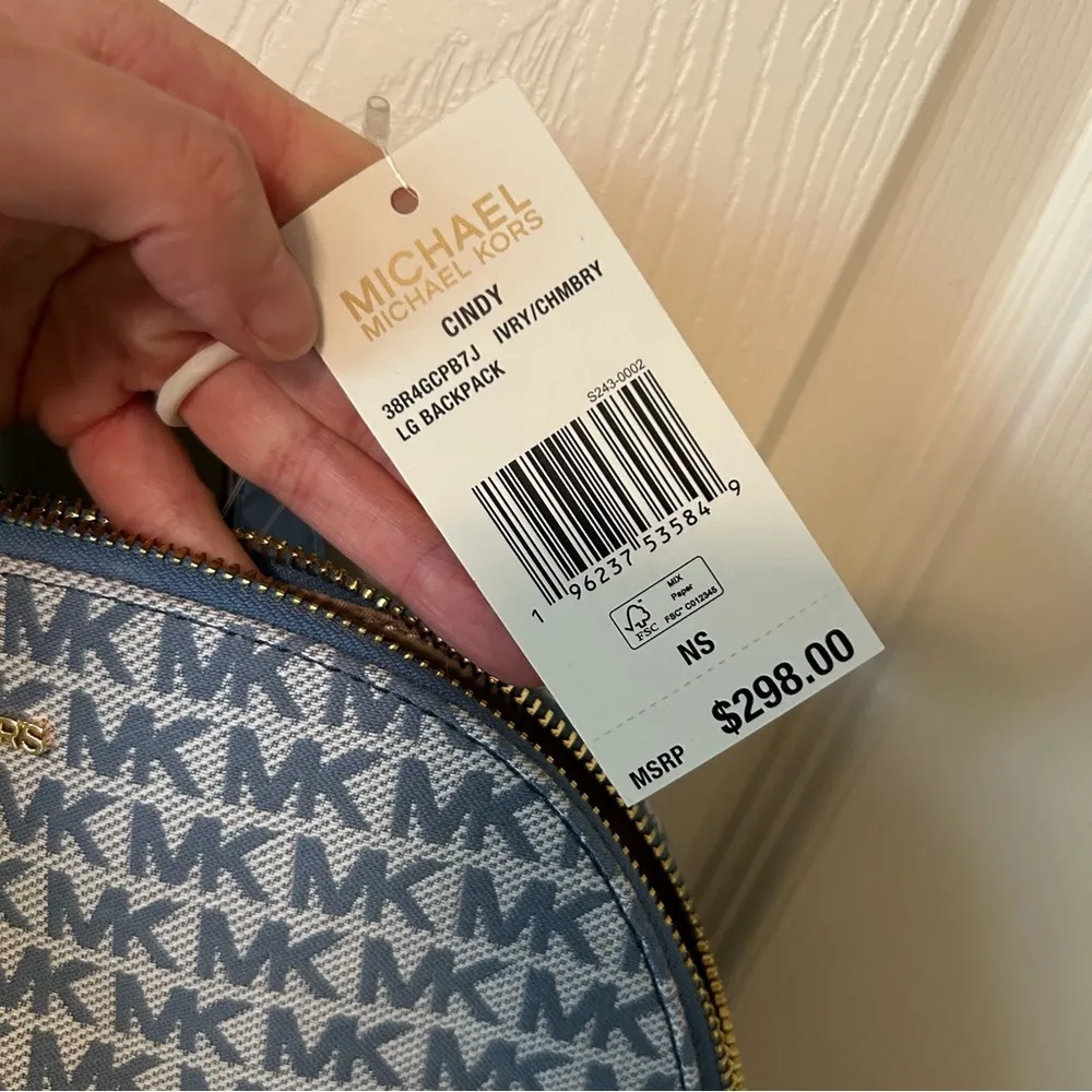 Michael Kors Cindy Large Blue Backpack School Bag Zipper Closure MK Logo NWT - Image 6