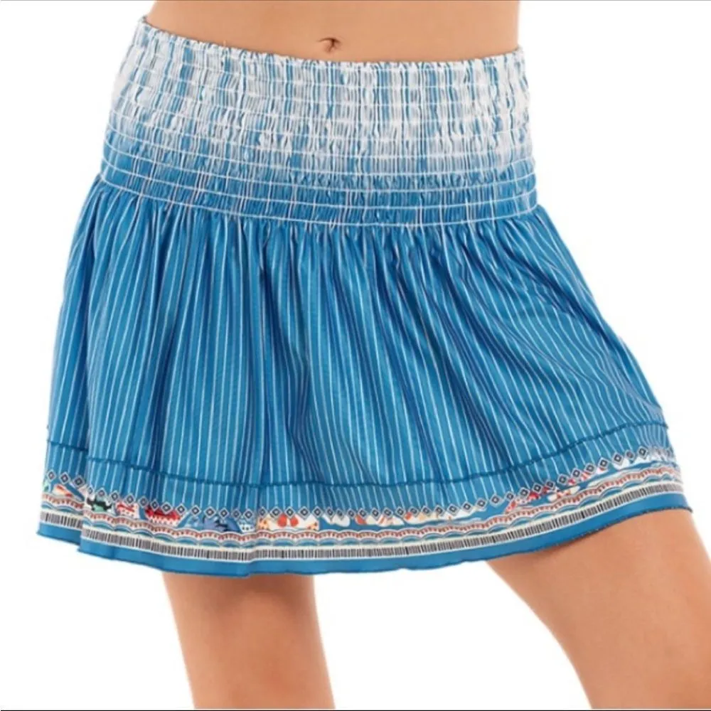 Lucky In‎ Love 14” Paradise Smocked High Waist Blue Print Tennis Skirt Size M Size M - Image 2