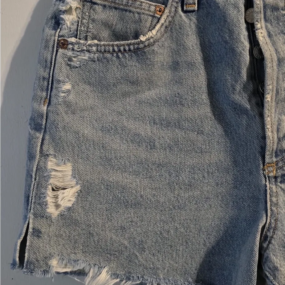 Agolde Distressed Blue Jean Shorts - Image 9