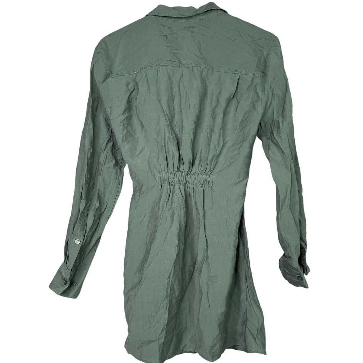 Zara Long Sleeve Tunic Wrap Style Mini Dress Collard V Neck Button M Olive Green - Image 5