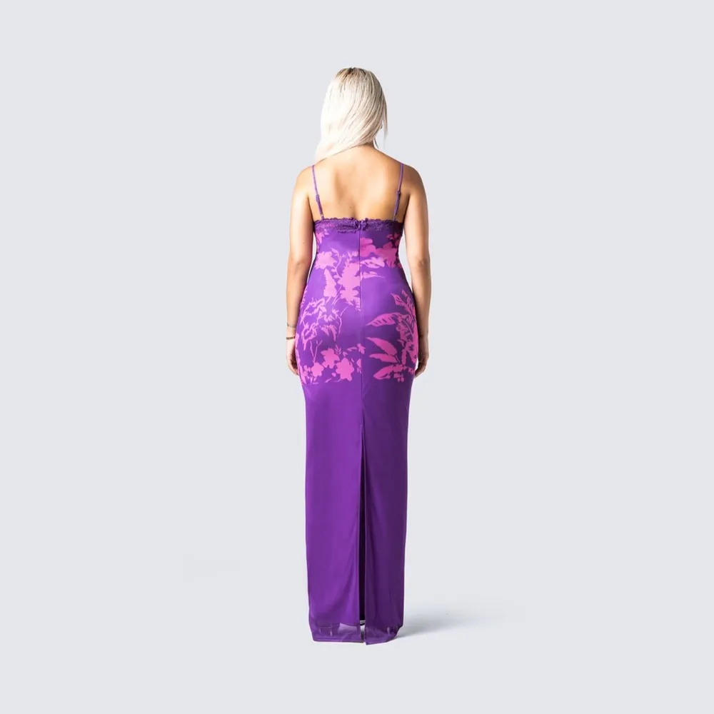 NWOT Finesse Nessa Floral Print Mesh Maxi Dress in Purple/Pink Size M Purple Size M - Image 3
