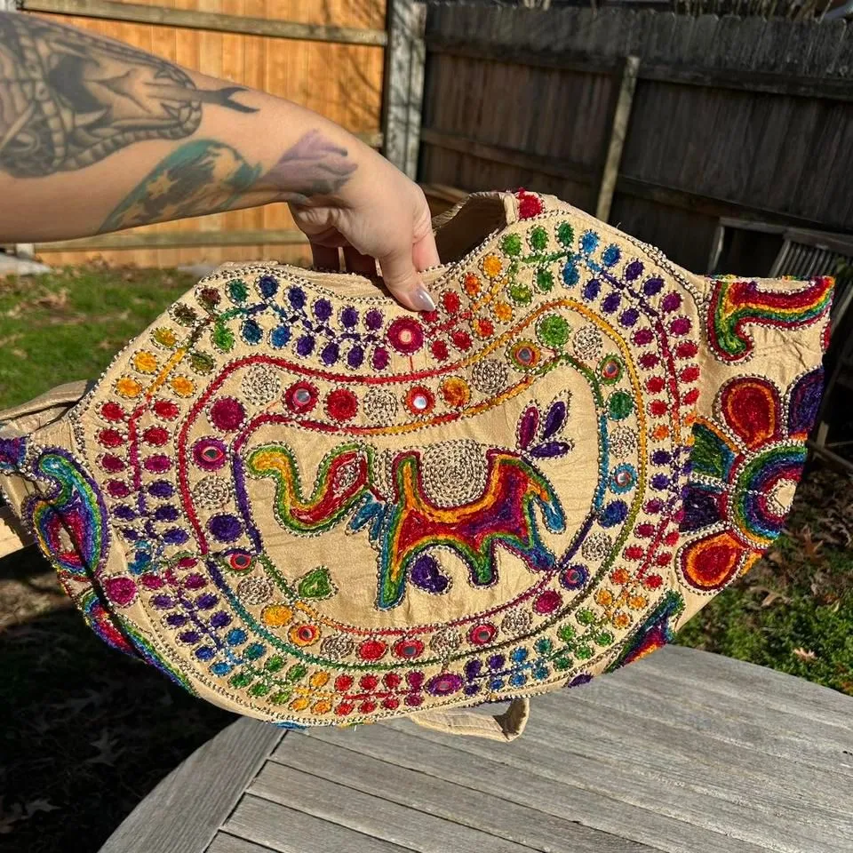 Embroidered elephant‎ purse beach summer spring large Indy hippy - Image 2