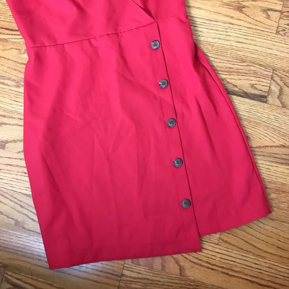 Loft  Red Side Button Faux Wrap Dress Size 4 - Image 2