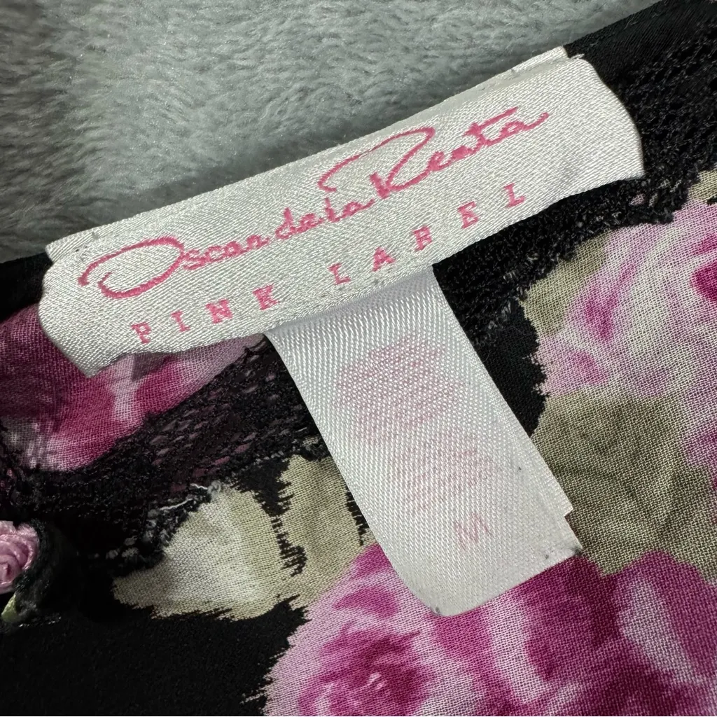 Oscar de la Renta Pink Label Black Floral Nightgown Intimate Slip Dress Medium - Image 5