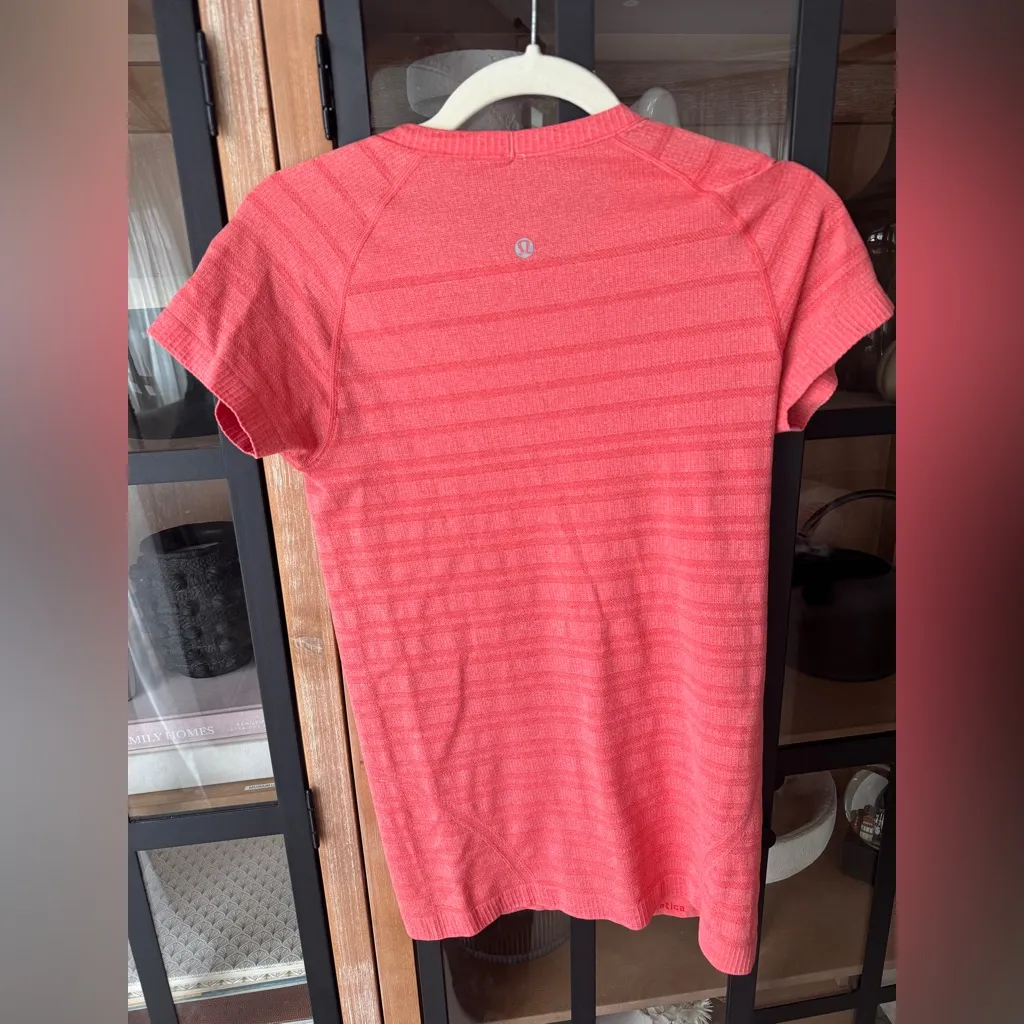 Lululemon Run Swiftly Tech Short Sleeve tee coral brick Love Red striped orange - Image 2