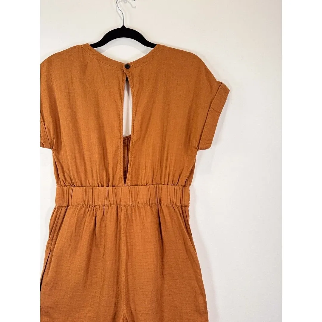 Patagonia Womens Romper Brown V Neck Organic Cotton Gauze Playsuit Tie Bow XS - Image 8