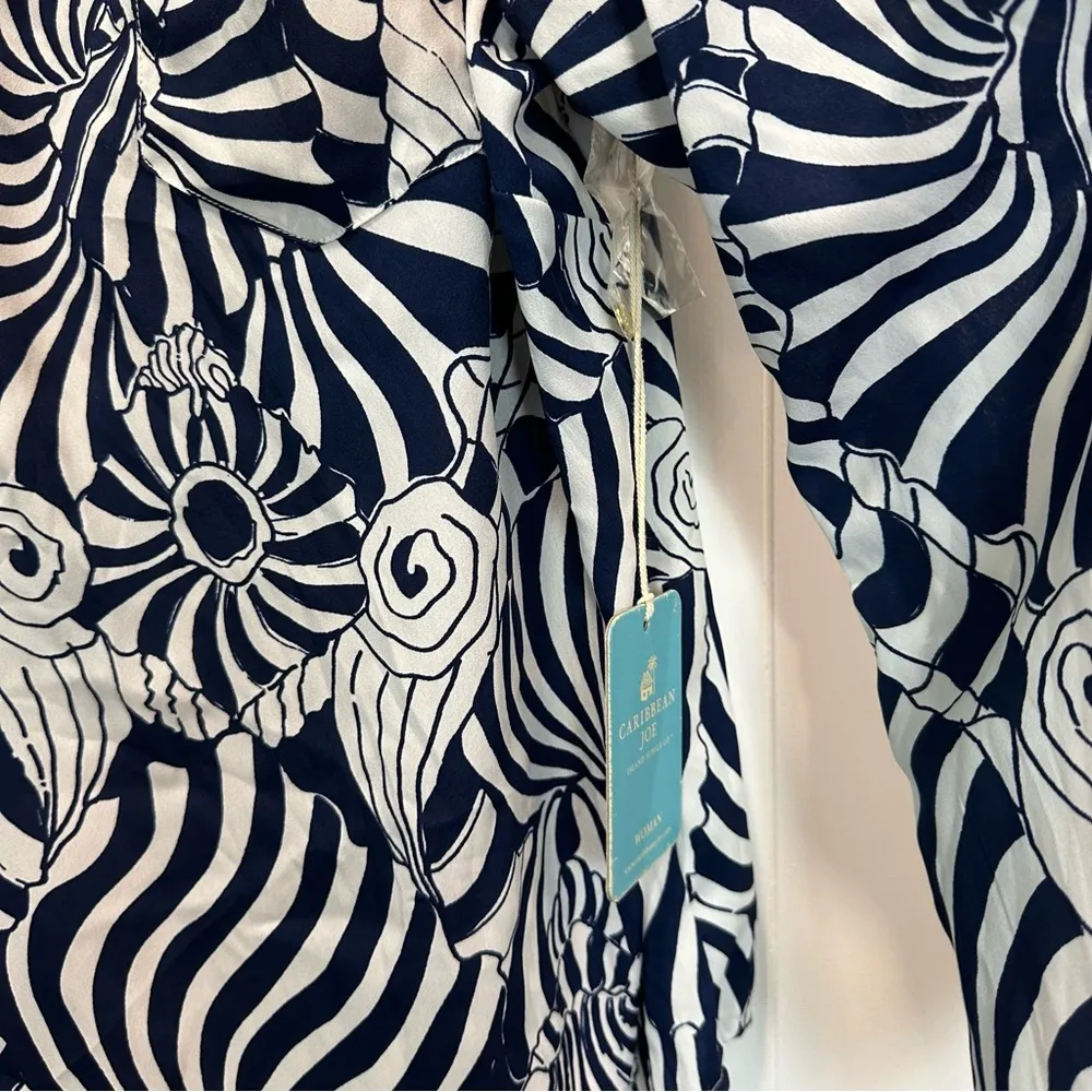 NWT Caribbean Joe Navy & White Seashell Print Blouse Size 2X - Image 3