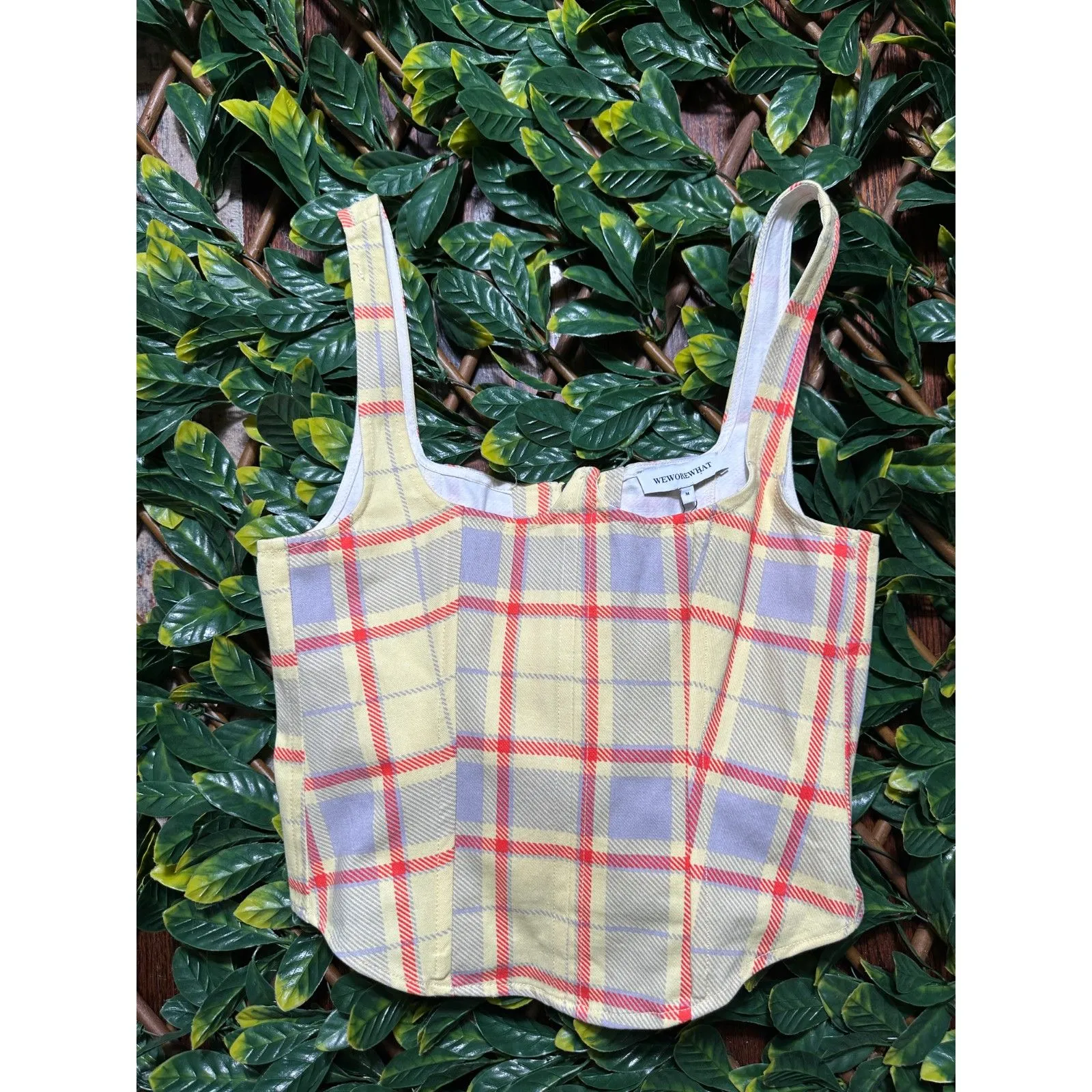 We Wore What Yellow Plaid Seamed Corset Size M NWT - Image 2
