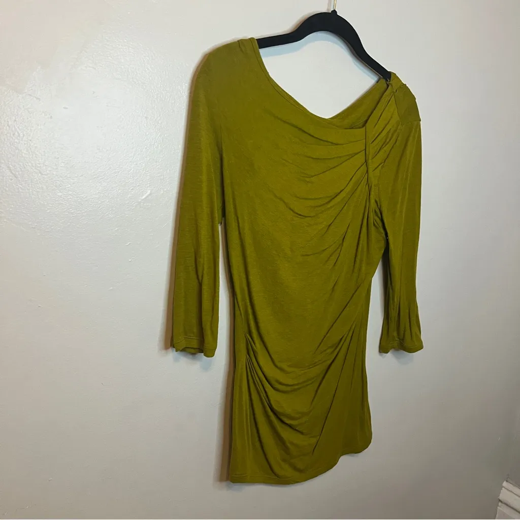 Chic Olive Green Draped Women's Blouse - Image 2