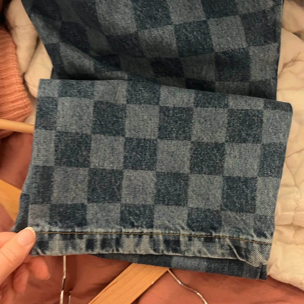 Ragged Priest Checkerboard Denim Jeans Womens 30 Blue Straight Leg High Rise - Image 8