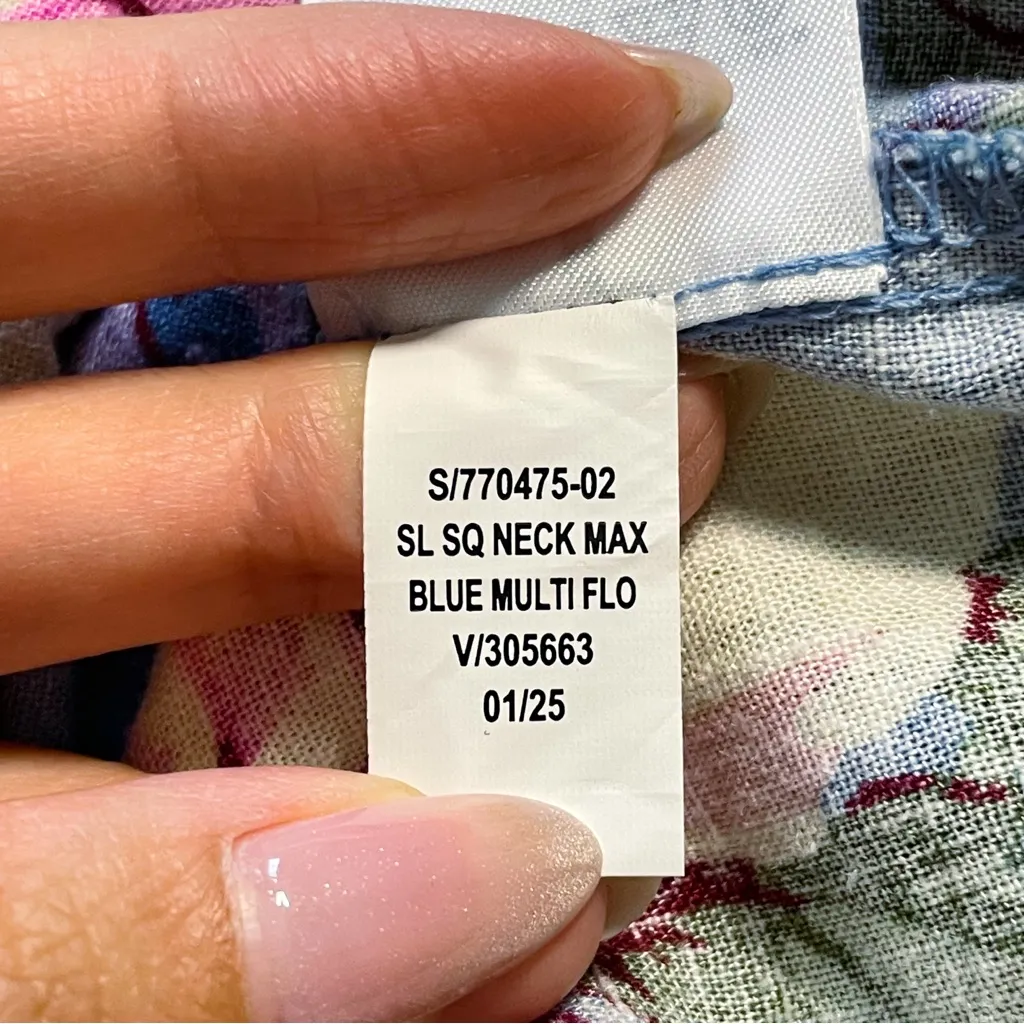 Gap Linen Blend Square Neck Maxi Dress Size XS in Blue Floral - Image 6