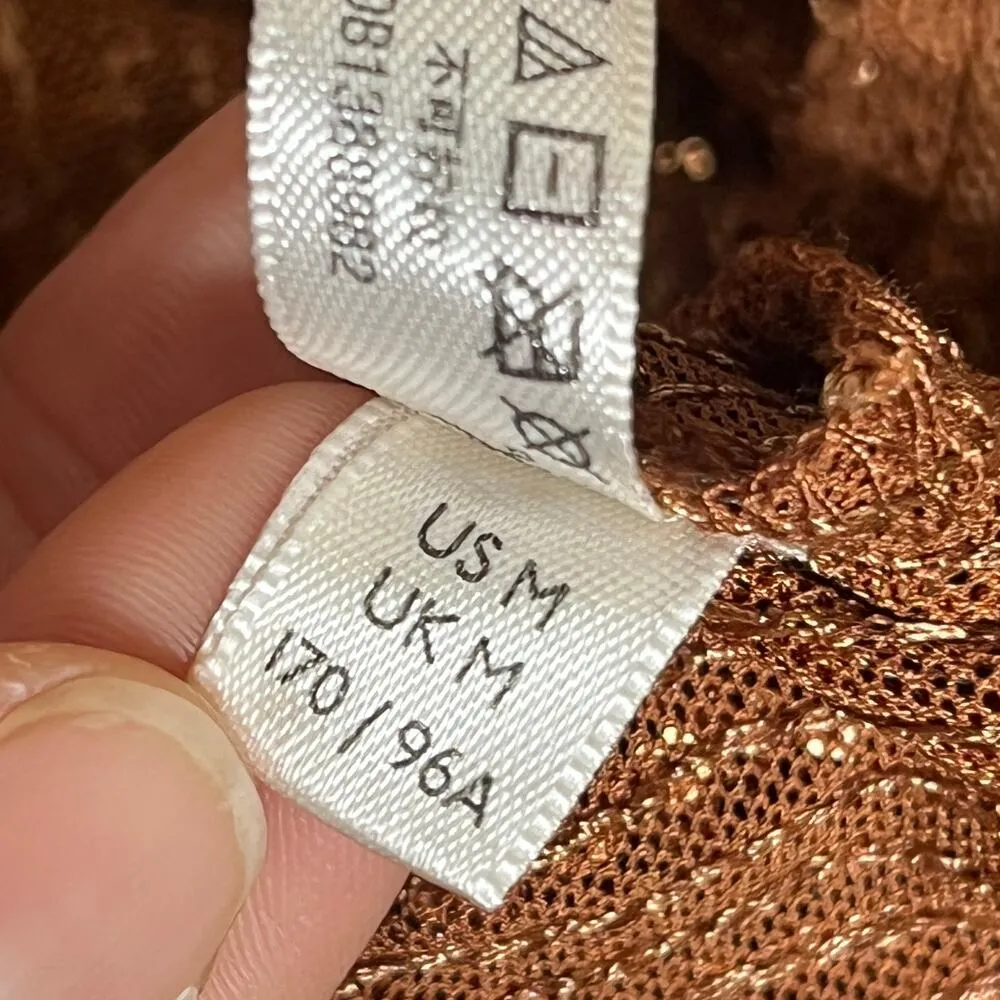 Free People Shimmer & Shine Sequin Bodysuit Brown Beige Cowl Neck Size Medium - Image 7